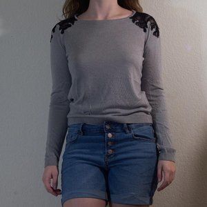 Light Silver Sweater with Lace Appliques